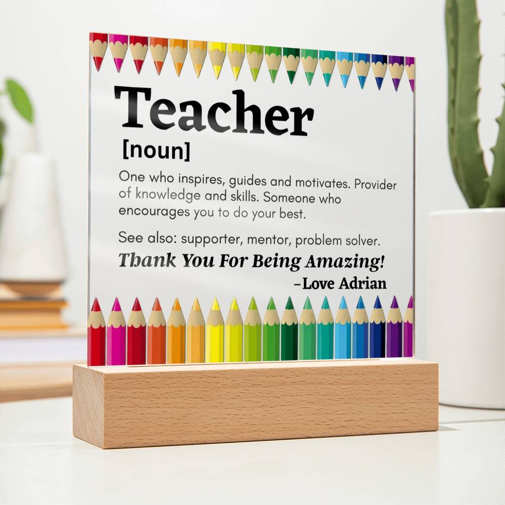 Thank You Teacher Personalized Printed Square Acrylic Plaque