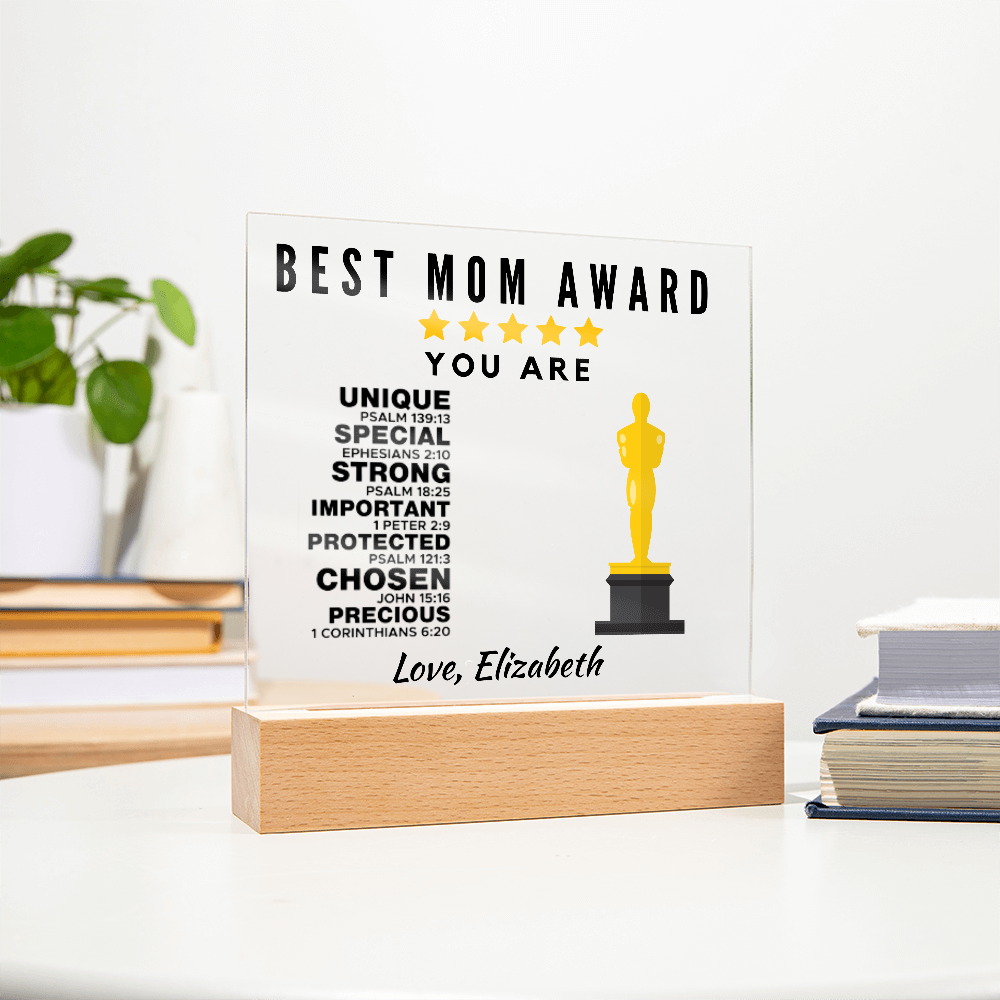 Best Mom Award Acrylic Plaque with Stand