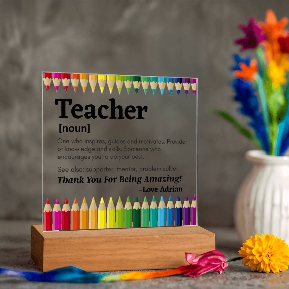 Thank You Teacher Personalized Printed Square Acrylic Plaque