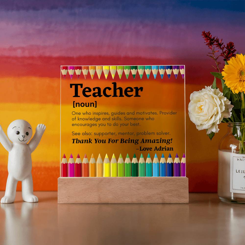 Thank You Teacher Personalized Printed Square Acrylic Plaque