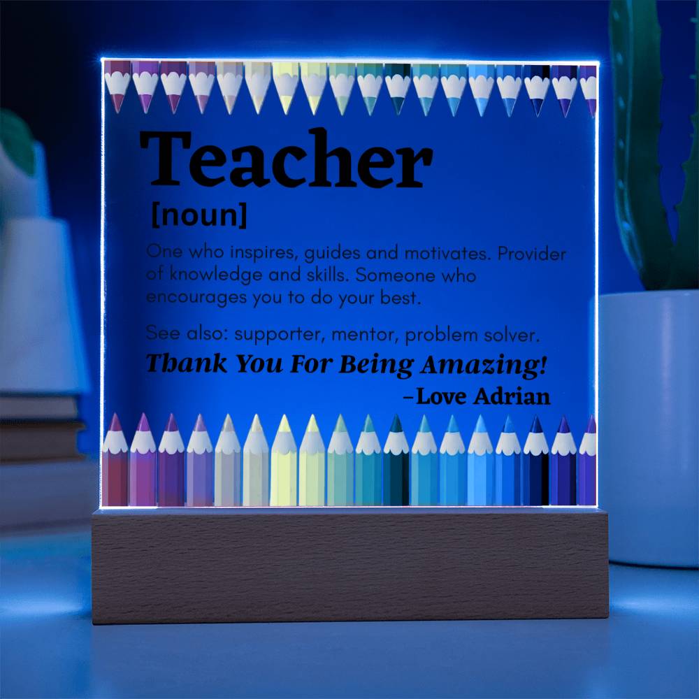 Thank You Teacher Personalized Printed Square Acrylic Plaque