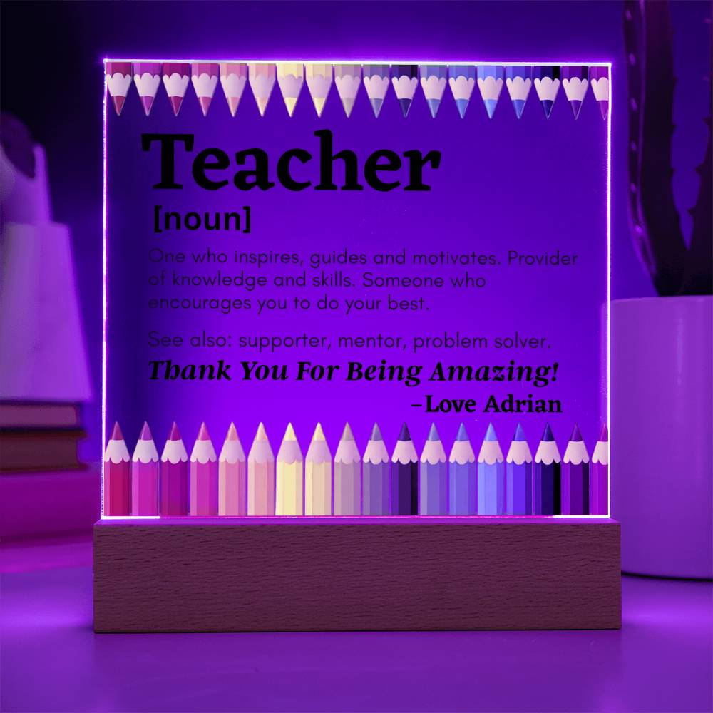 Thank You Teacher Personalized Printed Square Acrylic Plaque