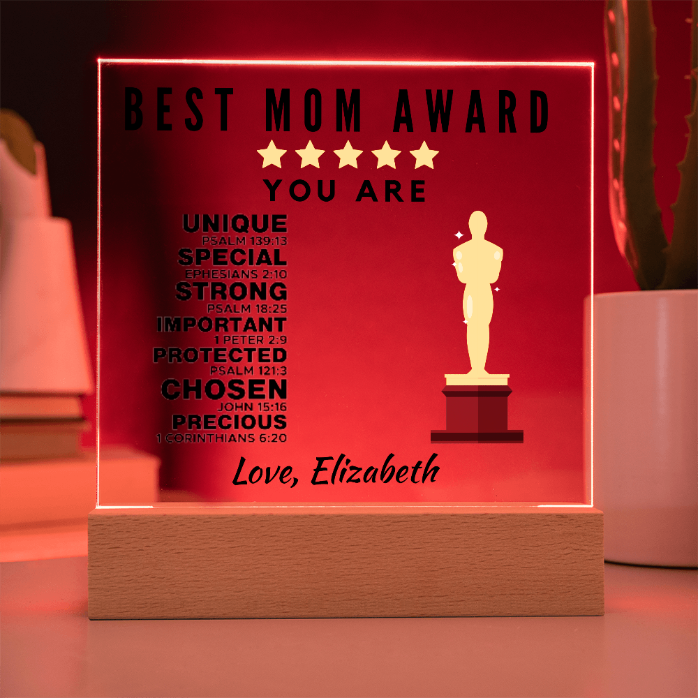 Best Mom Award Acrylic Plaque with Stand