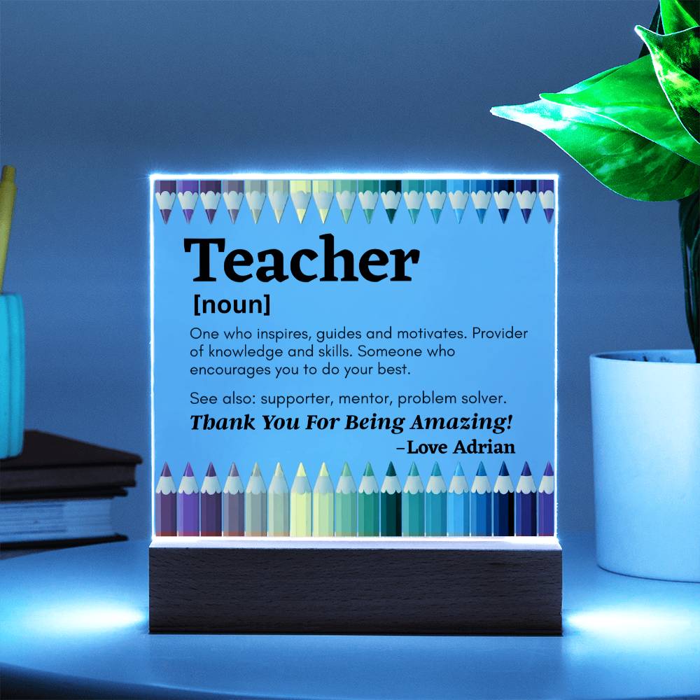 Thank You Teacher Personalized Printed Square Acrylic Plaque