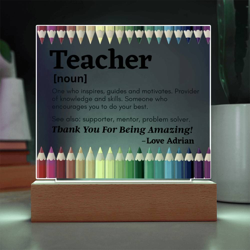 Thank You Teacher Personalized Printed Square Acrylic Plaque