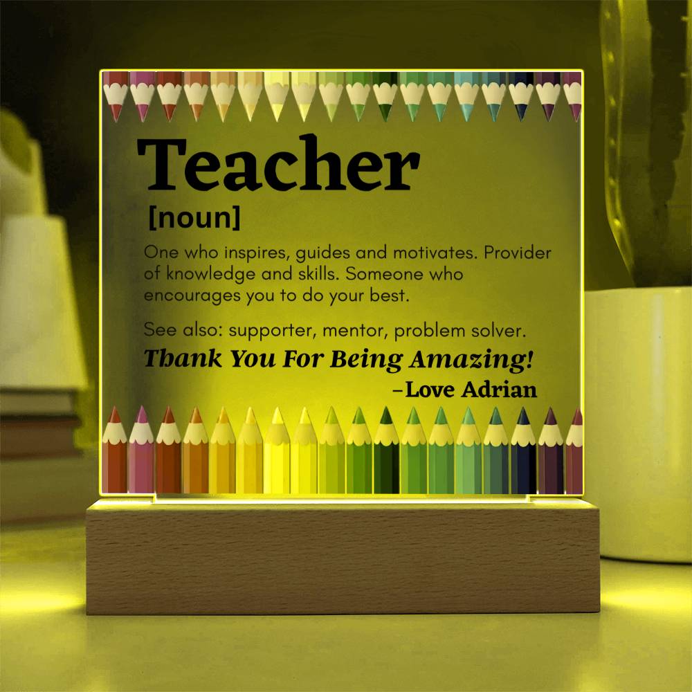 Thank You Teacher Personalized Printed Square Acrylic Plaque