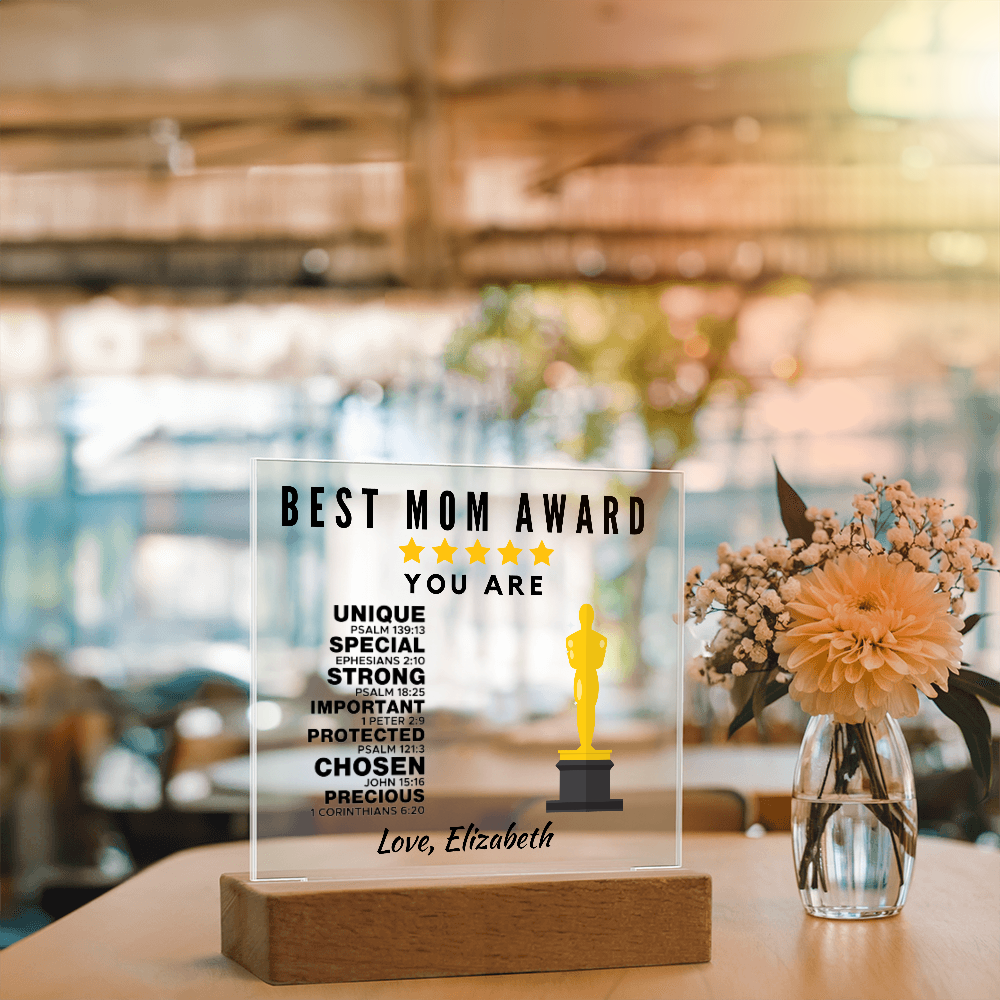 Best Mom Award Acrylic Plaque with Stand