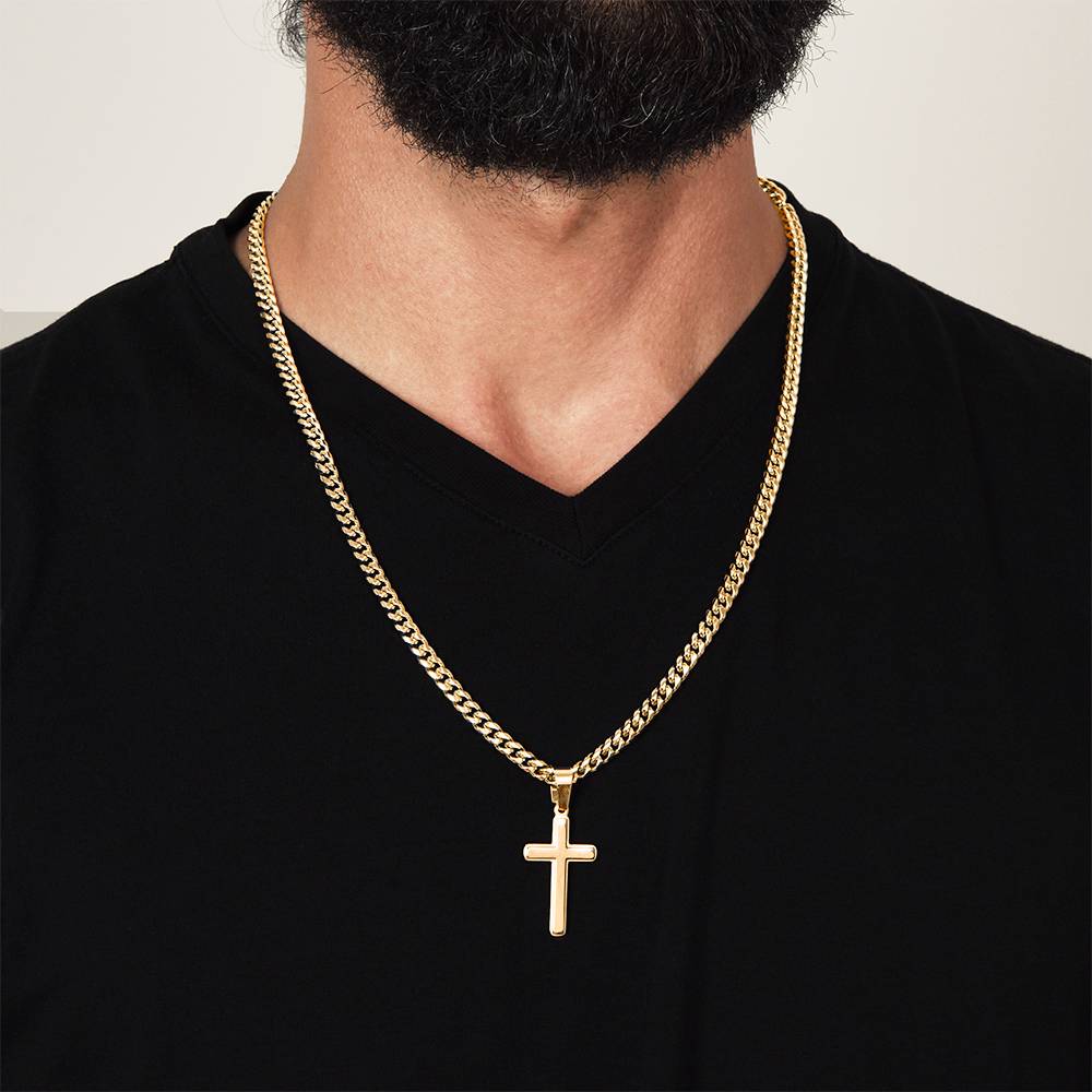 Personalized Gift for Son Who Loves Baseball - Cuban Chain Necklace with Cross