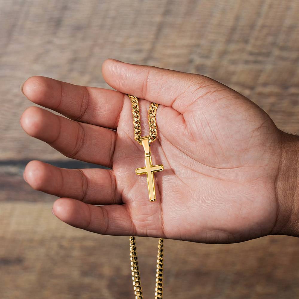 Personalized Gift for Grandson Who Loves Baseball - Cuban Chain Necklace with Cross
