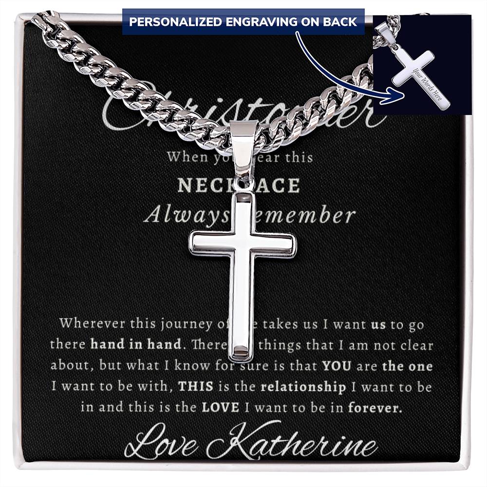 Personalized Gift for Husband Always Remember - Cuban Link Chain Necklace with Cross