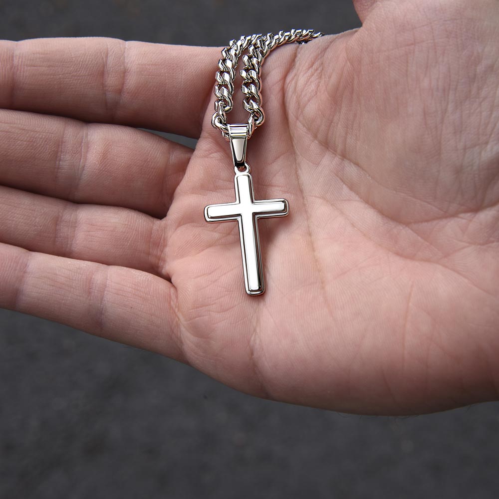 Personalized Promise Gift for Husband Can't Live Without You - Cuban Link Chain Necklace with Cross