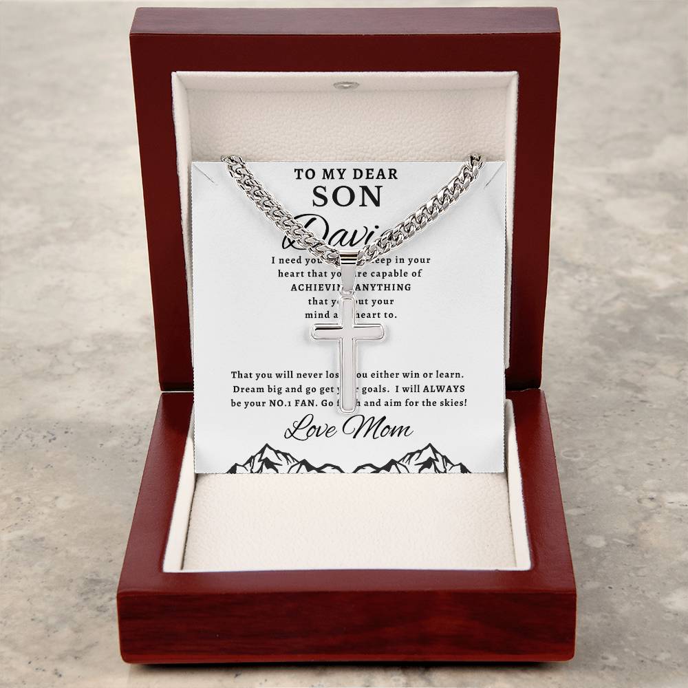 Personalized Gift for Son Capable of Achieving - Cuban Link Chain Necklace with Cross
