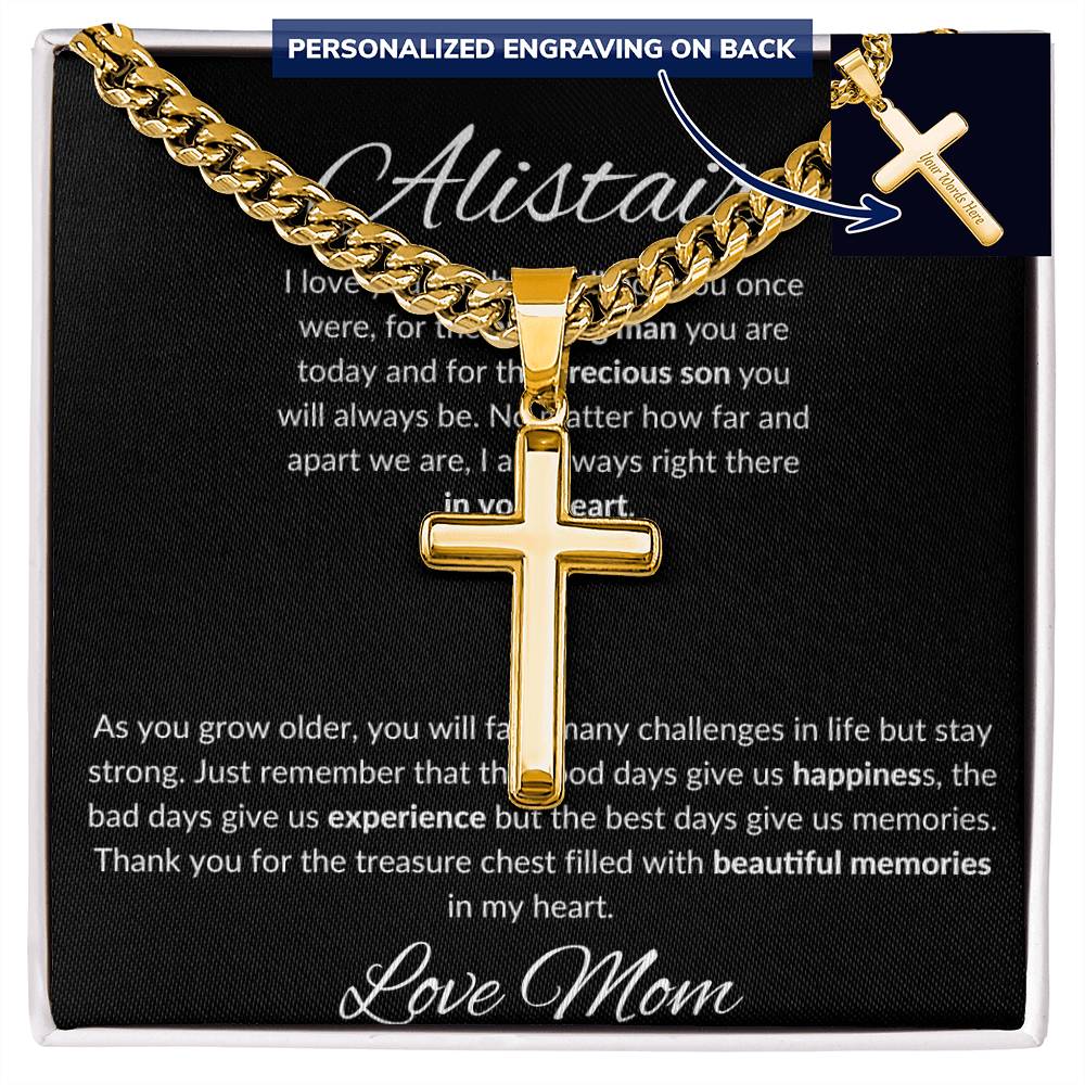 Personalized Gift for Son Love You for Amazing Man You Are - Cuban Link Chain Necklace with Cross
