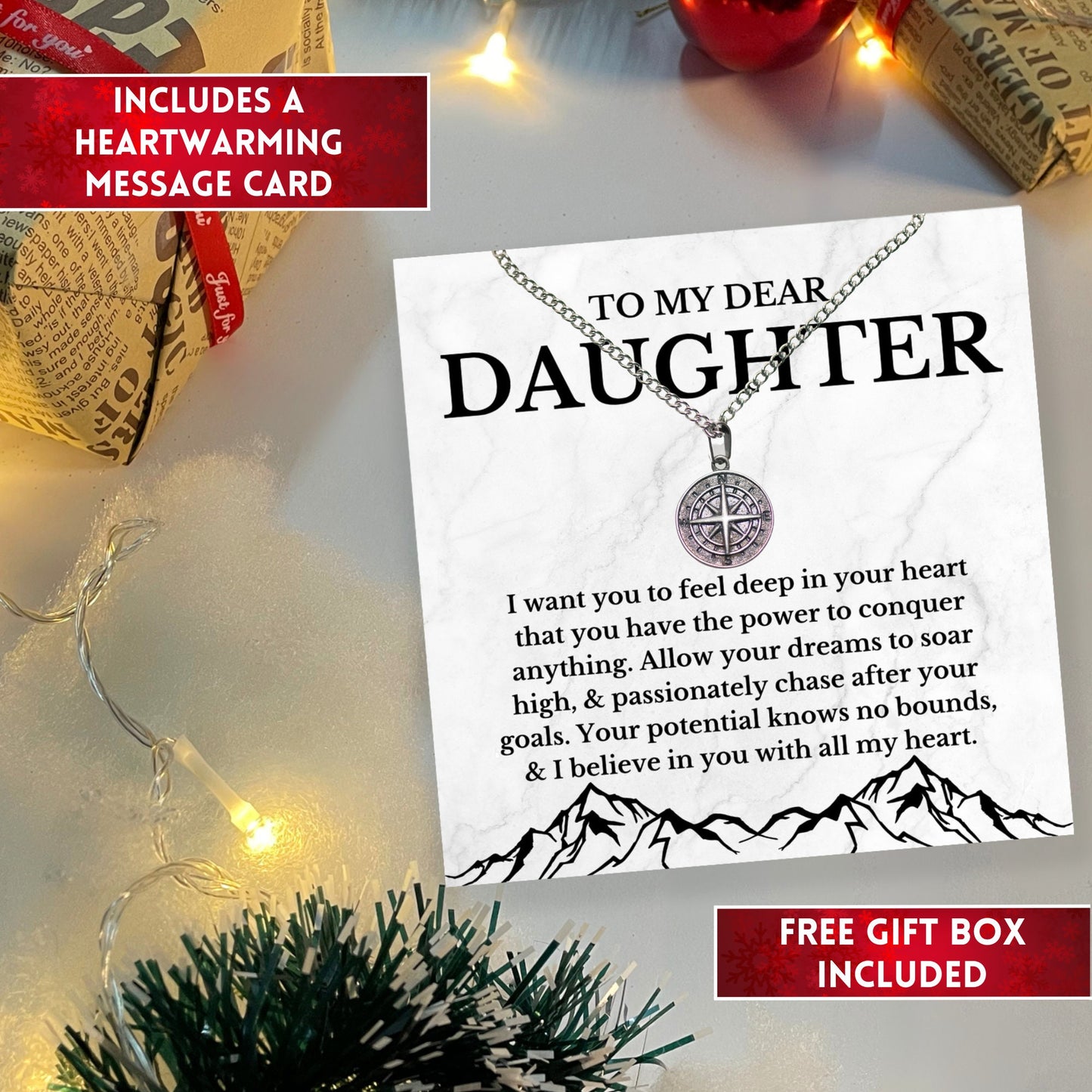 Personalized To My Daughter Compass Necklace, Encouragement Gift For Daughter, Granddaughter, Goddaughter, Niece & Sister, Birthday Gifts
