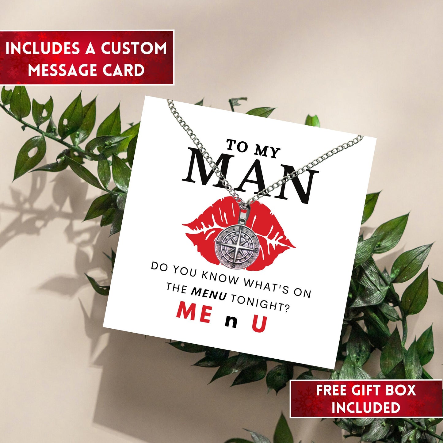 To My Man Necklace, Funny Valentines Day Gift, Romantic Gifts Ideas, Funny Gifts For Boyfriend, Engraved Compass Necklace Gifts For Him