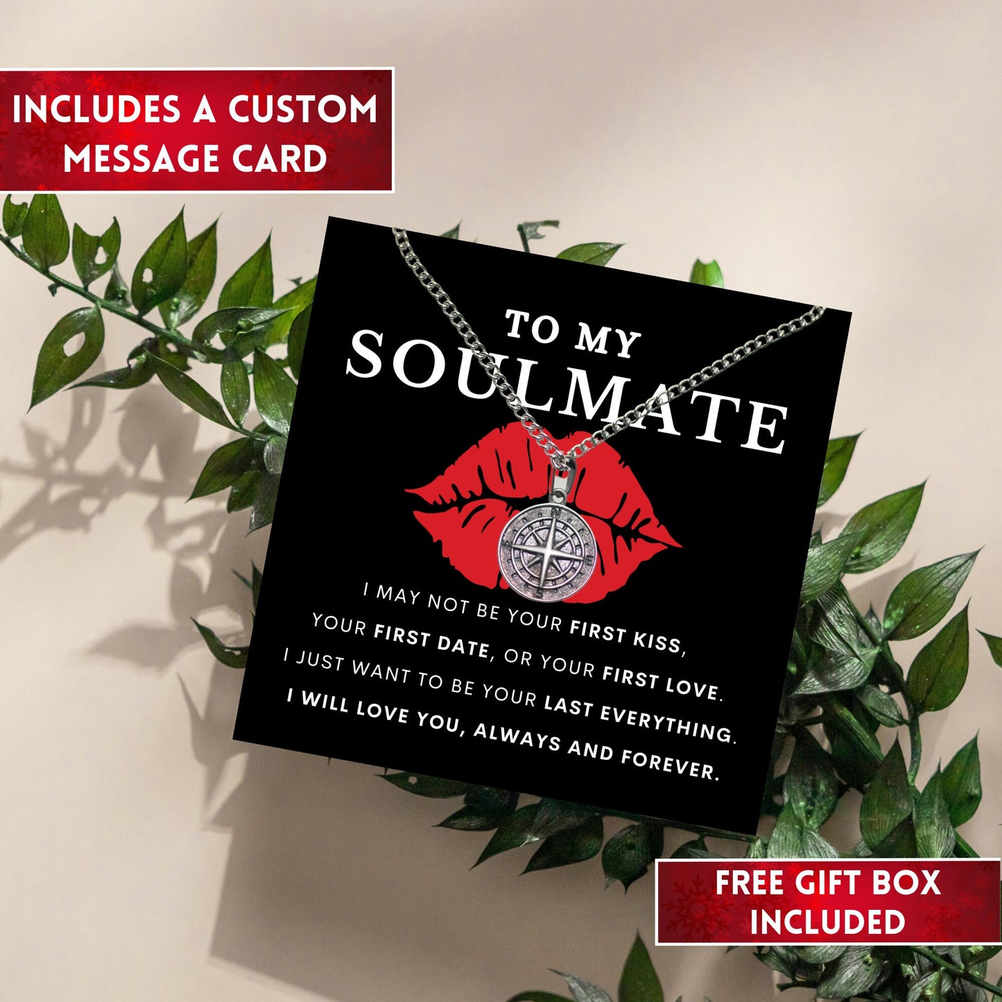 To My Soulmate Compass Necklace, Sentimental Valentines Day Gift For Him, Romantic Gift Ideas, Engraved Compass Necklace Gifts For Boyfriend