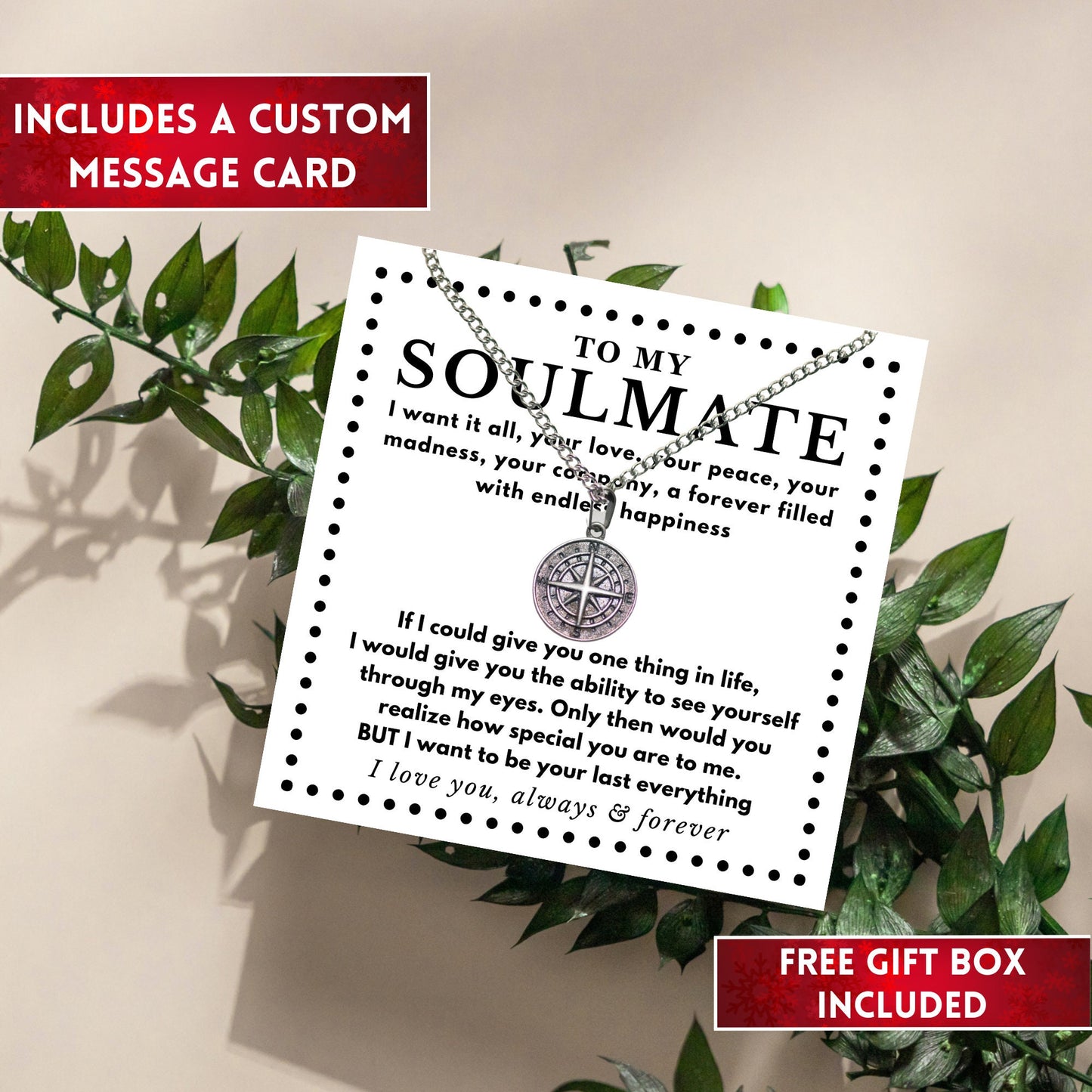 To My Soulmate Promise Necklace, Meaningful Gifts For Him, Custom Compass Necklace Birthday Gift For Boyfriend, Finance and Husband