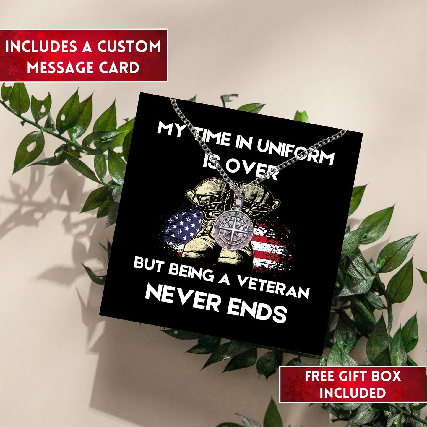 Personalized Veteran Gift, Sentimental USA Flag Engraved Compass Necklace, Long Distance Gift, Military Memorial Gift, Anniversary Gifts