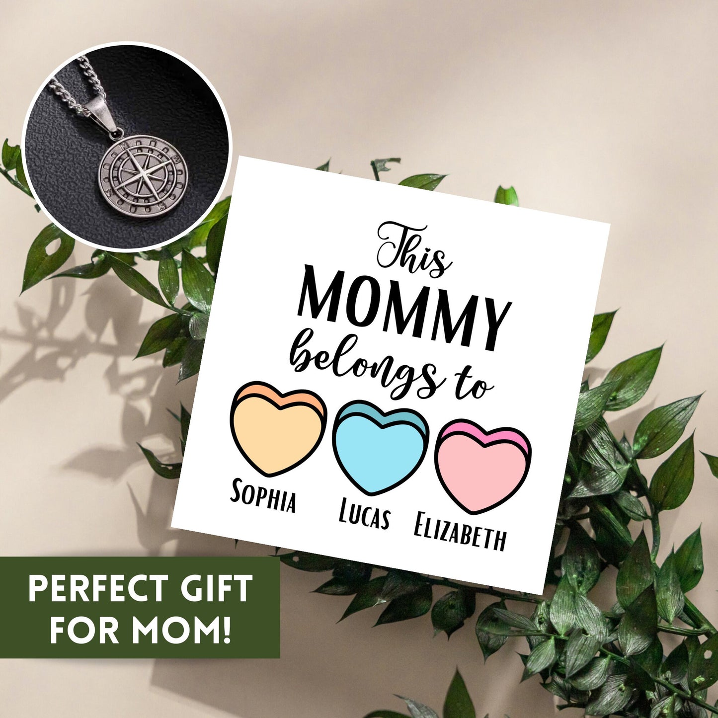 This Mom Belongs To Compass Necklace, Mothers Day Gift From Kids, Engraved Necklace For Women, Sentimental Gifts For Mom, Mom Gifts