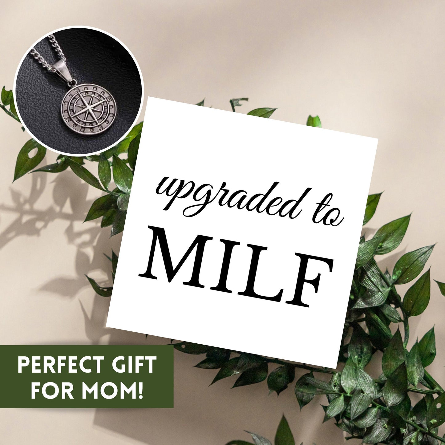 Upgraded to MILF Compass Necklace, Mother’s Day Gift Idea, Pregnancy Announcement Engraved Necklace, New Mom Gift, Baby Shower Gift
