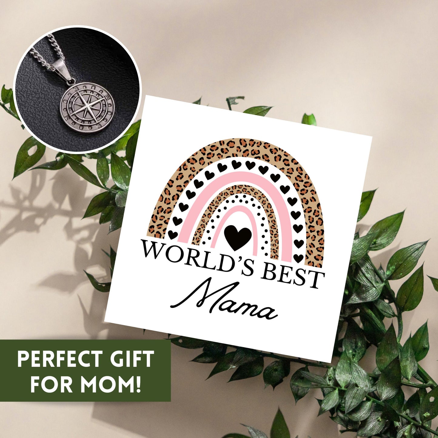 World’s Best Mama Compass Necklace, Rainbow World’s Best Nan Engraved Necklace, Personalized Mother’s Day Gift, Meaningful Gifts For Mom