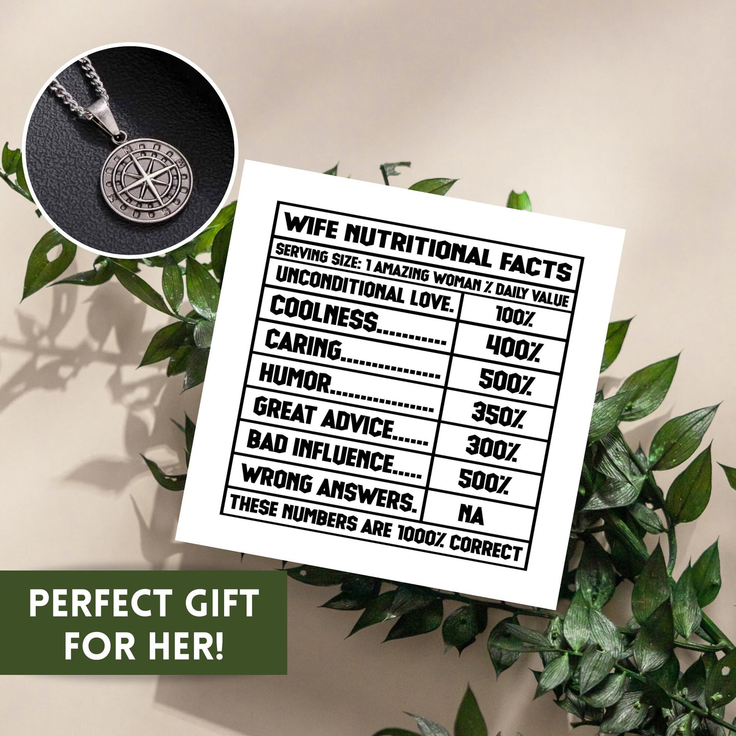 Wife Nutrition Facts Engraved Necklace, Wife Appreciation Gift, Sentimental Gifts For Wife, Gift From Husband, Anniversary Gift For Her