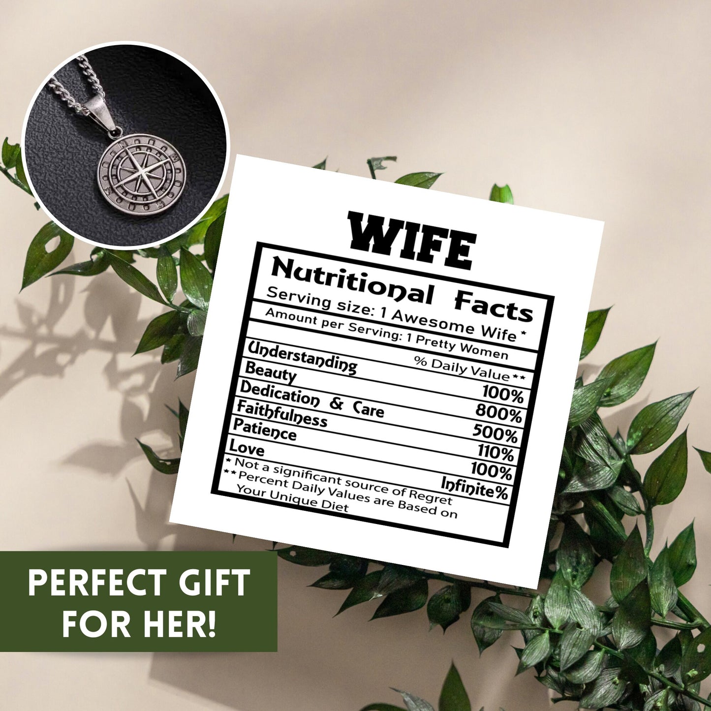 Wife Nutrition Facts Compass Necklace, Wife Appreciation Gift, Romantic Gifts For Wife, Gift From Husband, Anniversary Gift For Her