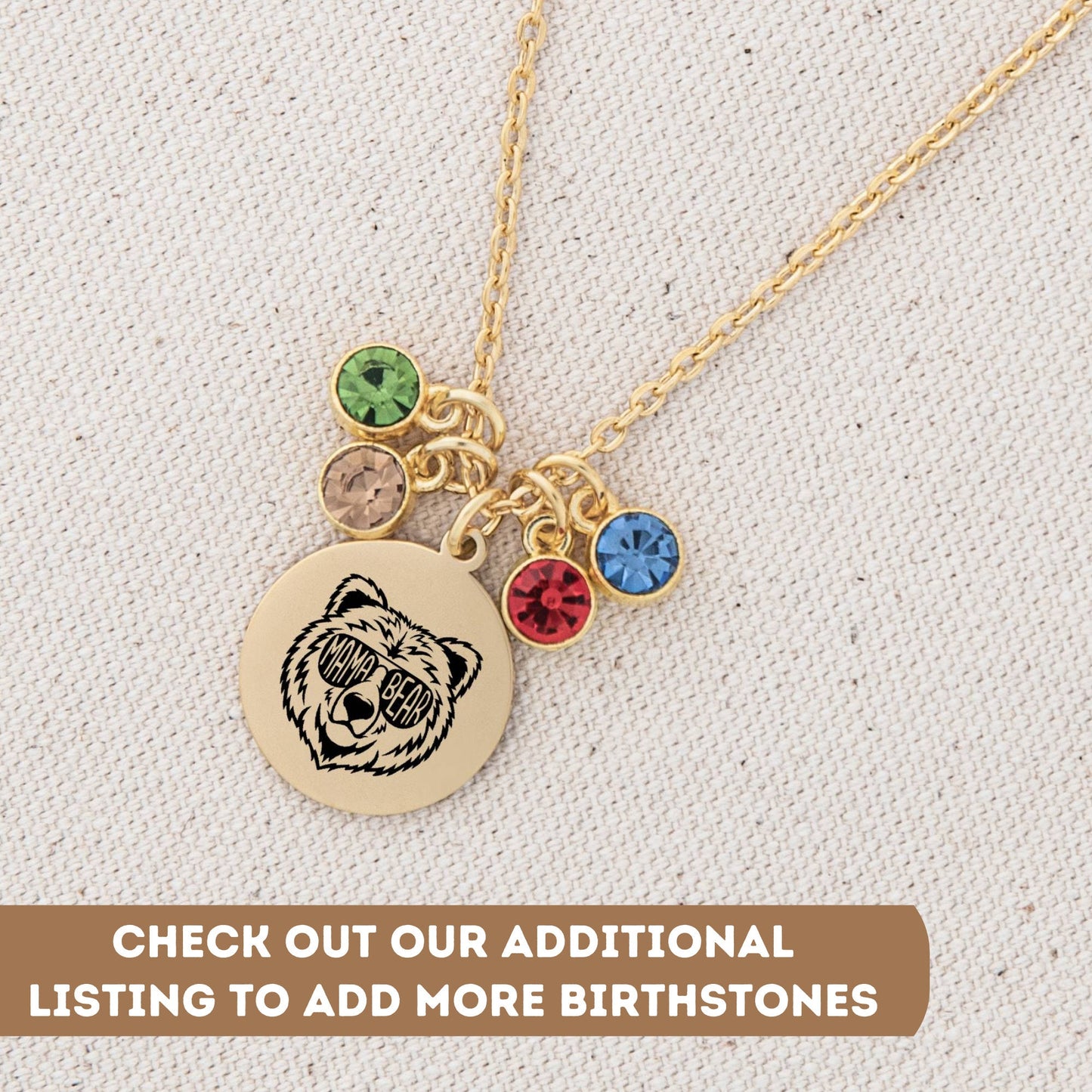 Personalized Necklace For Mom Gift, Bear Necklace, Custom Mama Bear Necklace Gold, Mama Bear Gift, Mama Bear Jewelry, Mama Bear Birthstone