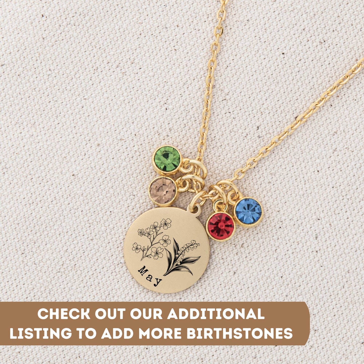 Personalized Birthflower Necklace For Mom, Birth Flower Necklace, Birthflower Charm Gold, Birth Flower Pendant Necklace, Initial Necklace