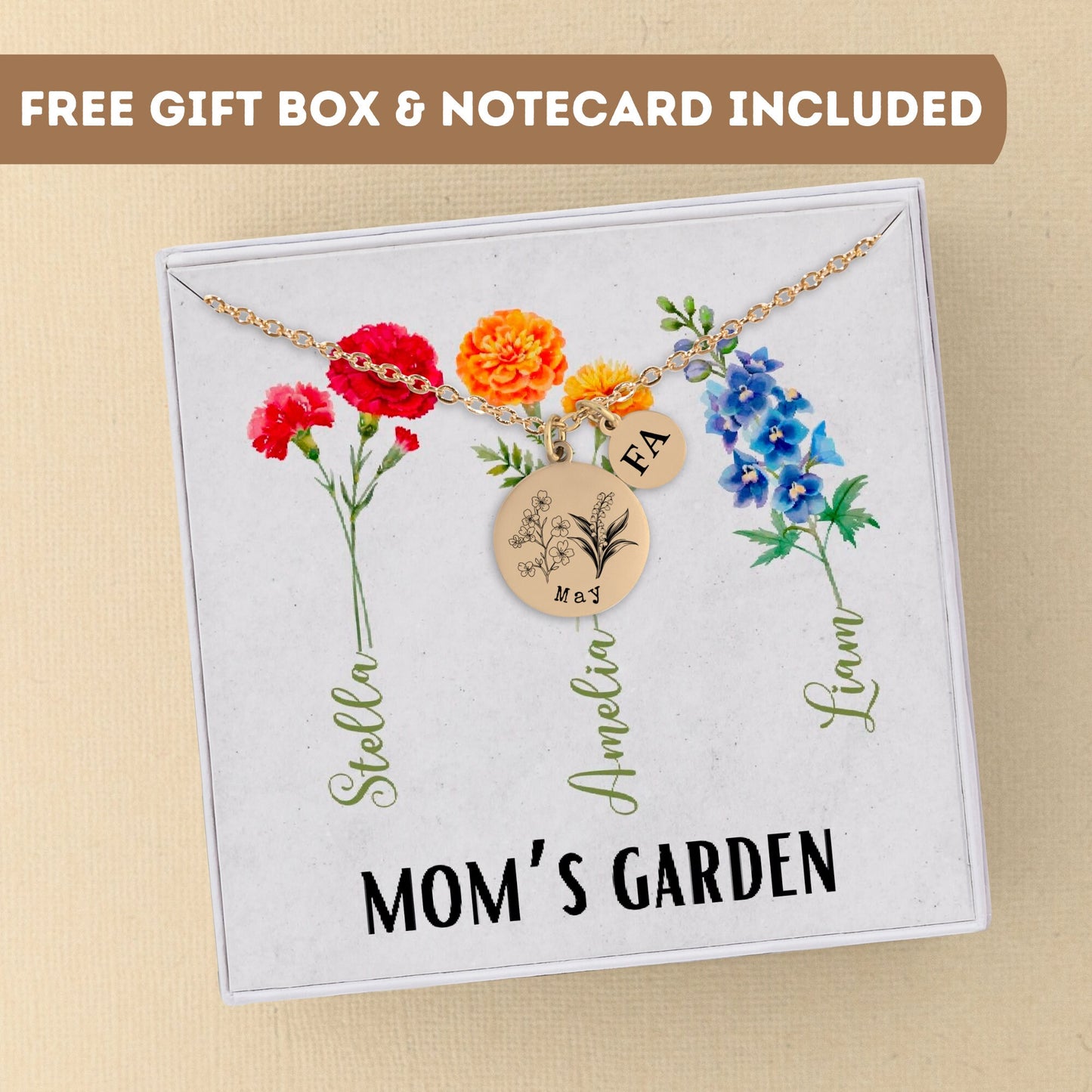 Personalized Birthflower Necklace For Mom, Moms Garden Birth Month Necklace For Grandma, Custom Birth Flower Necklace, Birth Flower Jewelry