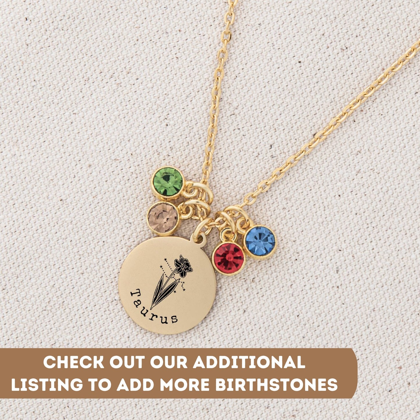 Personalized Birthflower Necklace For Mom, Disc Necklace, Birth Flower Necklace, Zodiac Necklace, Constellation Charm, Astrology Jewelry
