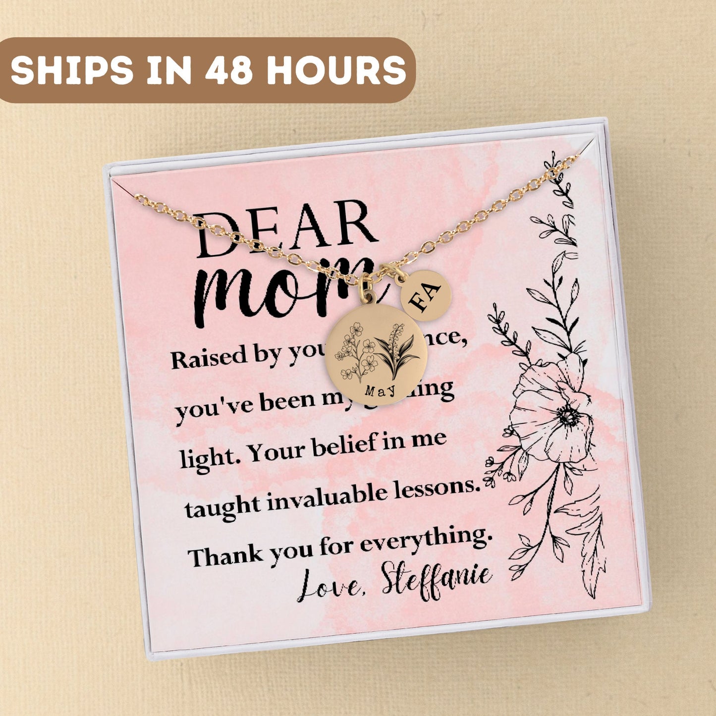 Personalized Birthflower Necklace For Mom, Birth Flower Family Bouquet, Dainty Birthflower Necklace, Birth Flower Necklace With Birthstone