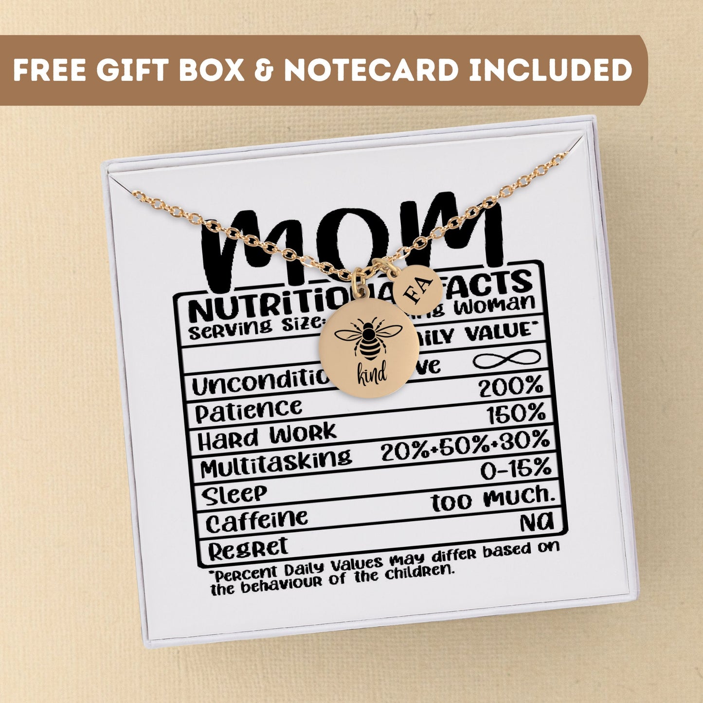 Personalized Bee Kind Necklace For Mom, Mom Nutritional Facts Jewelry, Custom Mom Gift, Mom Necklace, Mom Pendant Silver, Mom Charm Necklace