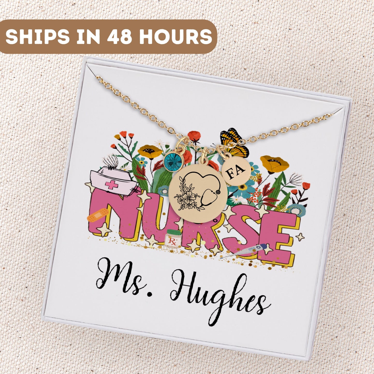 Personalized Nurse Necklace, Nurse Jewelry, RN Necklace, Nurse Graduation, Custom Nurse Gift, Stethoscope Charm, Nurse Pendant, Nurse Charm