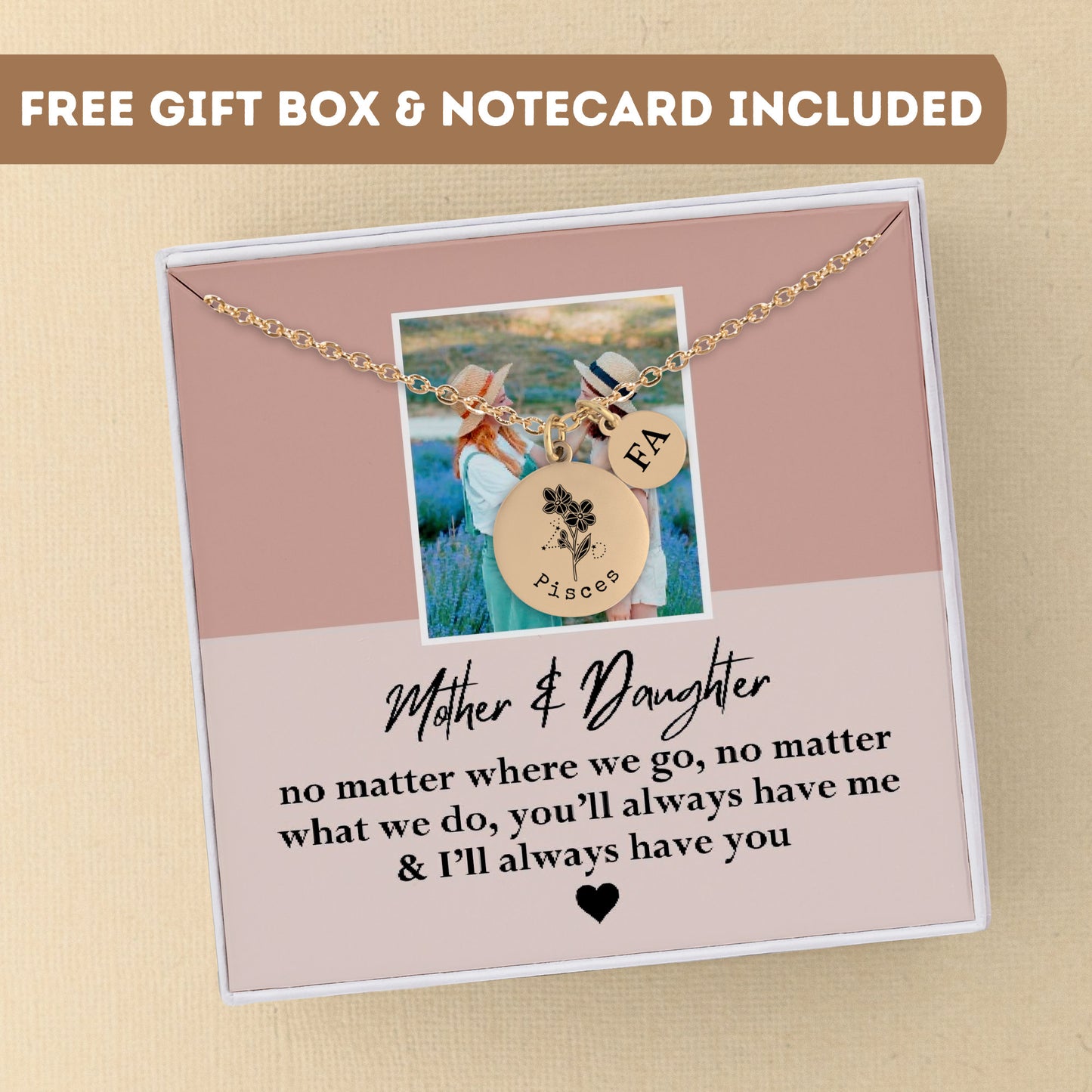Mother and Daughter Photo Dainty Mom Necklace, Pisces Necklace, Zodiac Sign Astrology Necklace, Mother’s Day Gift Ideas, Coin Necklace