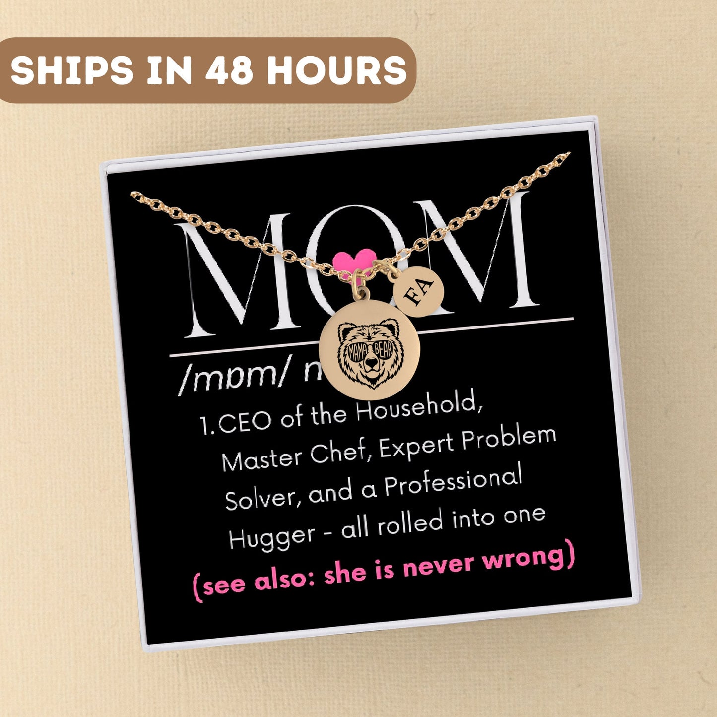Personalized Necklace for Mom Gift, Bear with glasses, Mama Bear Necklace, Mama Bear Gift, Mom necklace, Mother Definition, Mom Definition