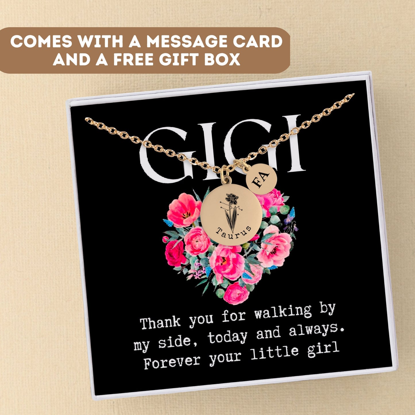 Personalized Birthflower Necklace For Gigi Grandma Nana, Birth Flower Necklace With Birthstone, Zodiac Flower Charm, Astrology Jewelry, Star