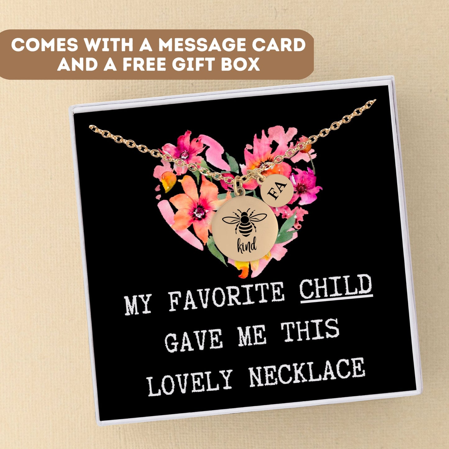 Personalized Bee Kind Necklace for Mom Gift, Funny My Favorite Child Gift, Mom jewelry, Mom gift, Mom necklace, Mom pendant, Mom Charm Gift
