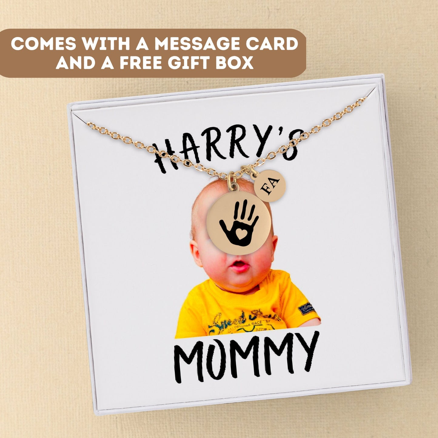 Personalized Necklace for Mom Gift, Baby Mom Gift, Mom jewelry, Handprint Necklace, Mommy Child Handprint, Mom necklace, Mother Necklace