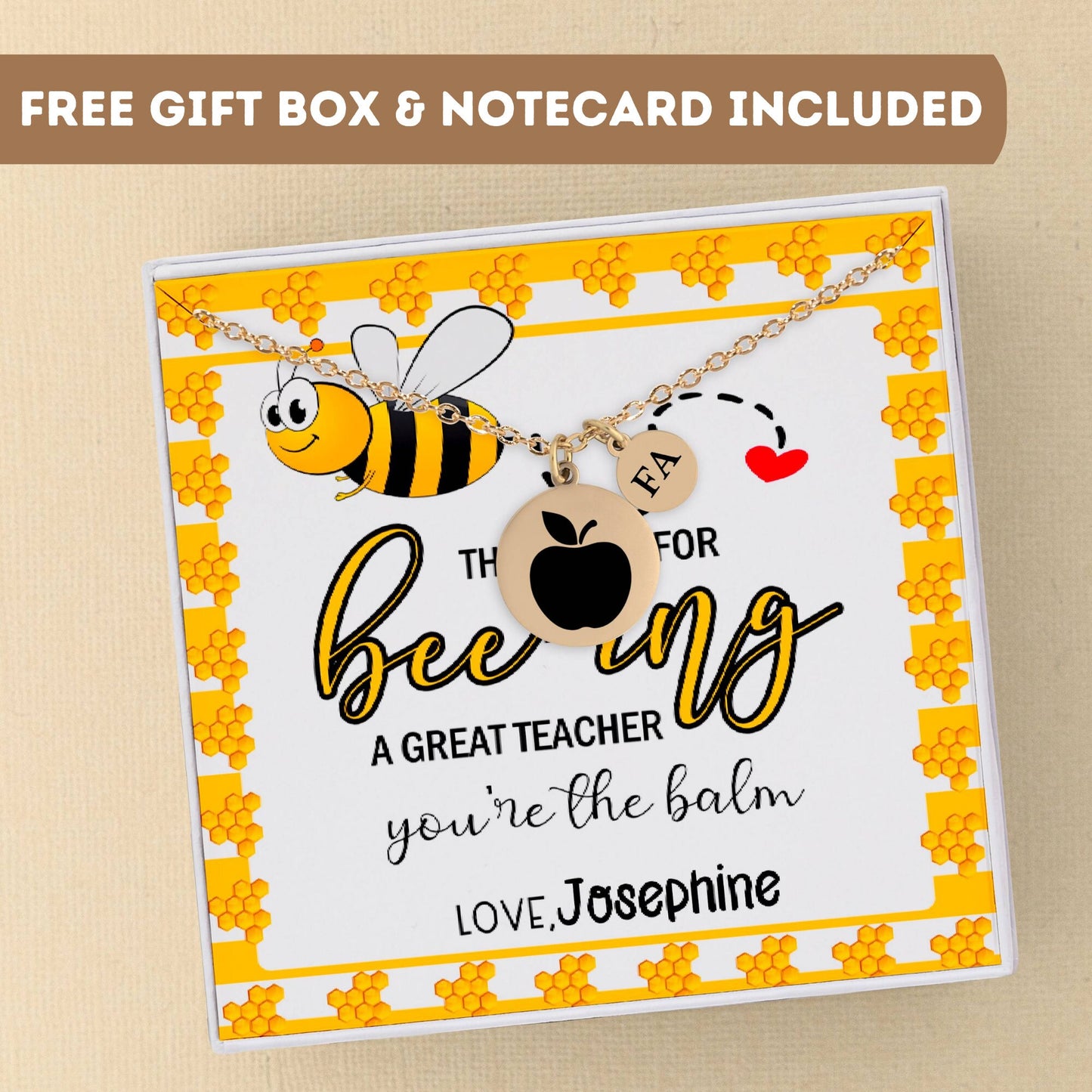 Personalized Teacher Necklace, Bee Teacher Gift, Beeing Teacher Appreciation Gift, End Of Year Teacher Gift, Teacher Pendant, Teacher Charm