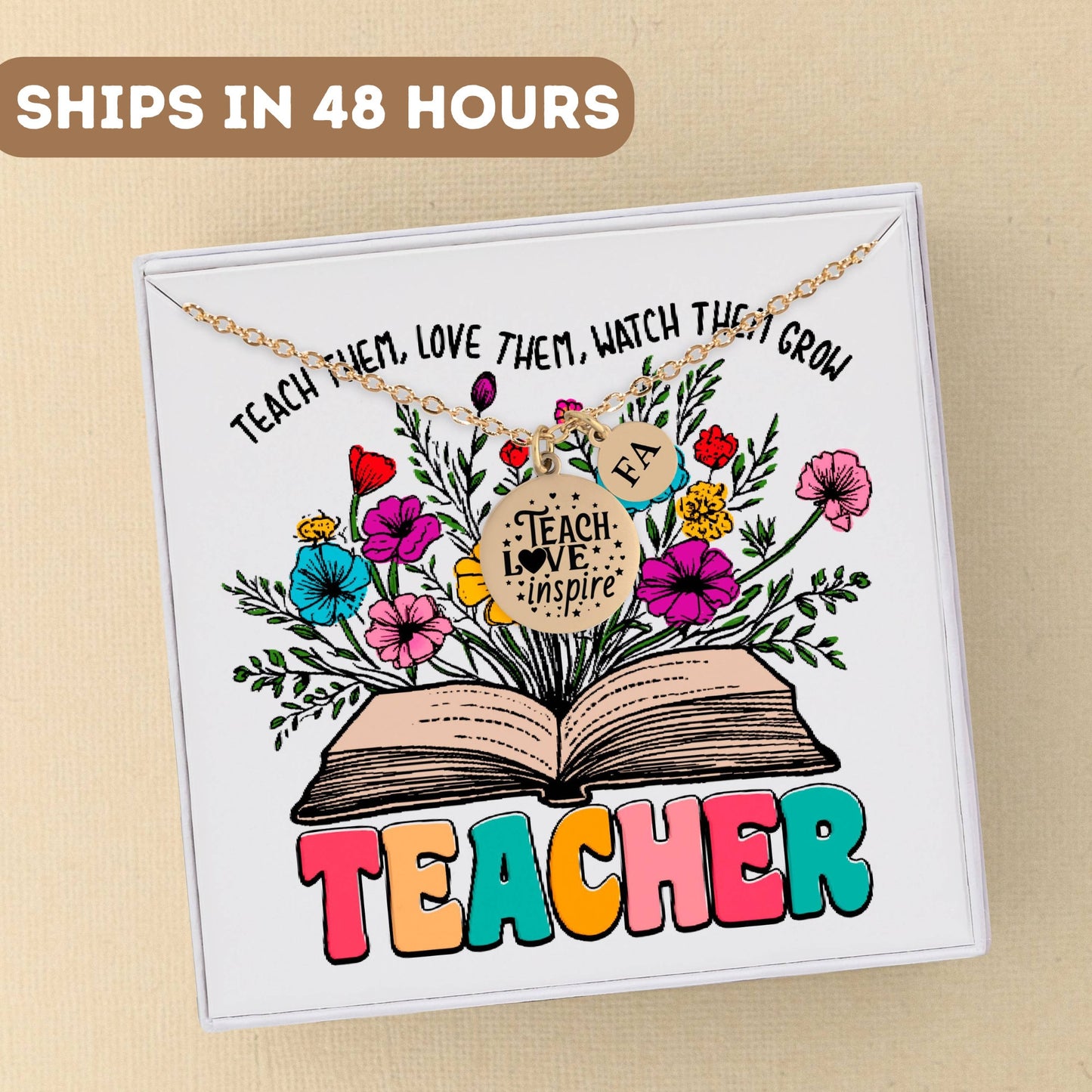 Personalized Teacher Necklace Gift, Thank You Teacher Necklace, Teacher Pendant, Teacher Appreciation Gift, Teacher Charm, Teacher Jewelry