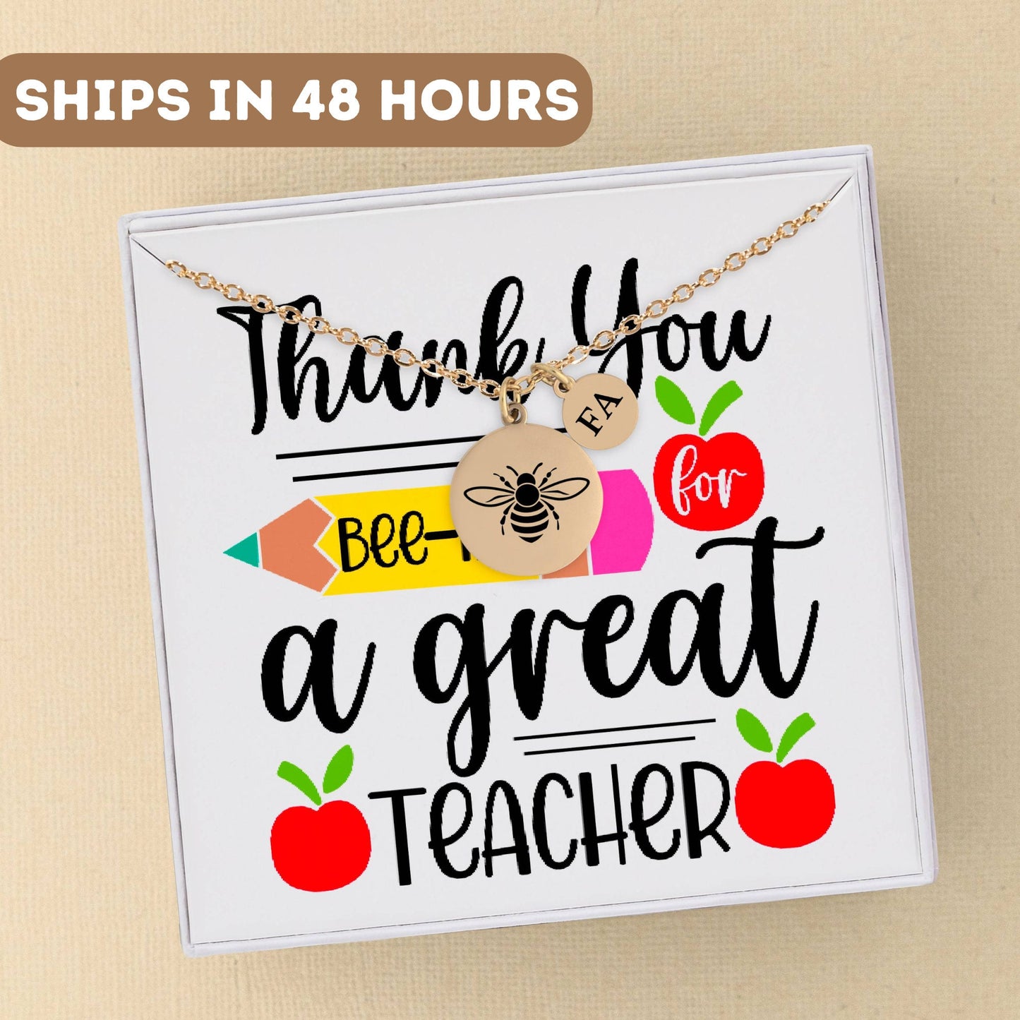 Personalized Bee Teacher Necklace Gift, Beeing Teacher, Teacher Appreciation Gift, Teacher Charm, Teacher Pendant, Thank You Teacher Gift