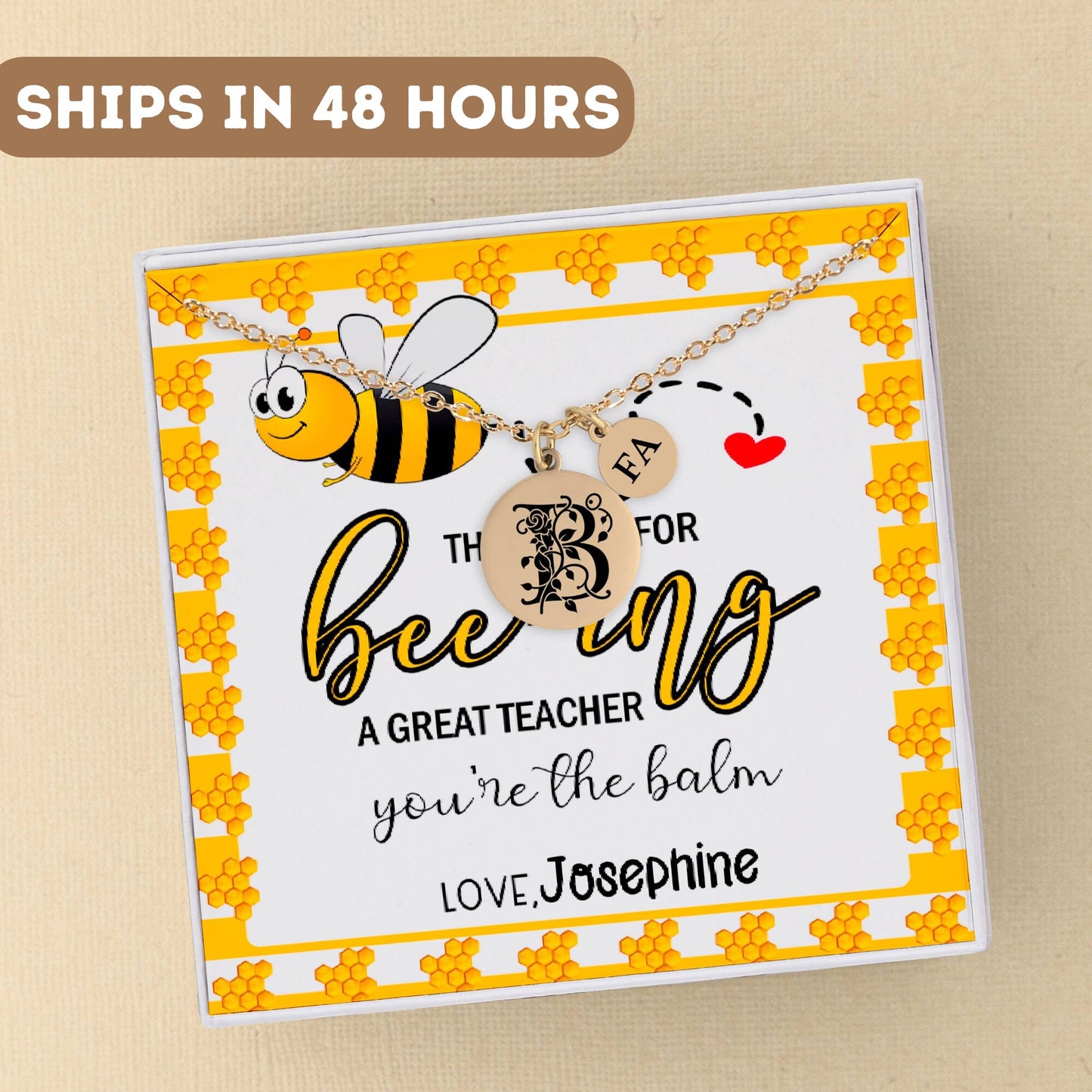 Personalized Teacher Necklace Gift, Bee Teacher, Teacher Pendant, Bee Teacher Appreciation Gift, Teacher Jewelry, Necklace For Teacher Charm
