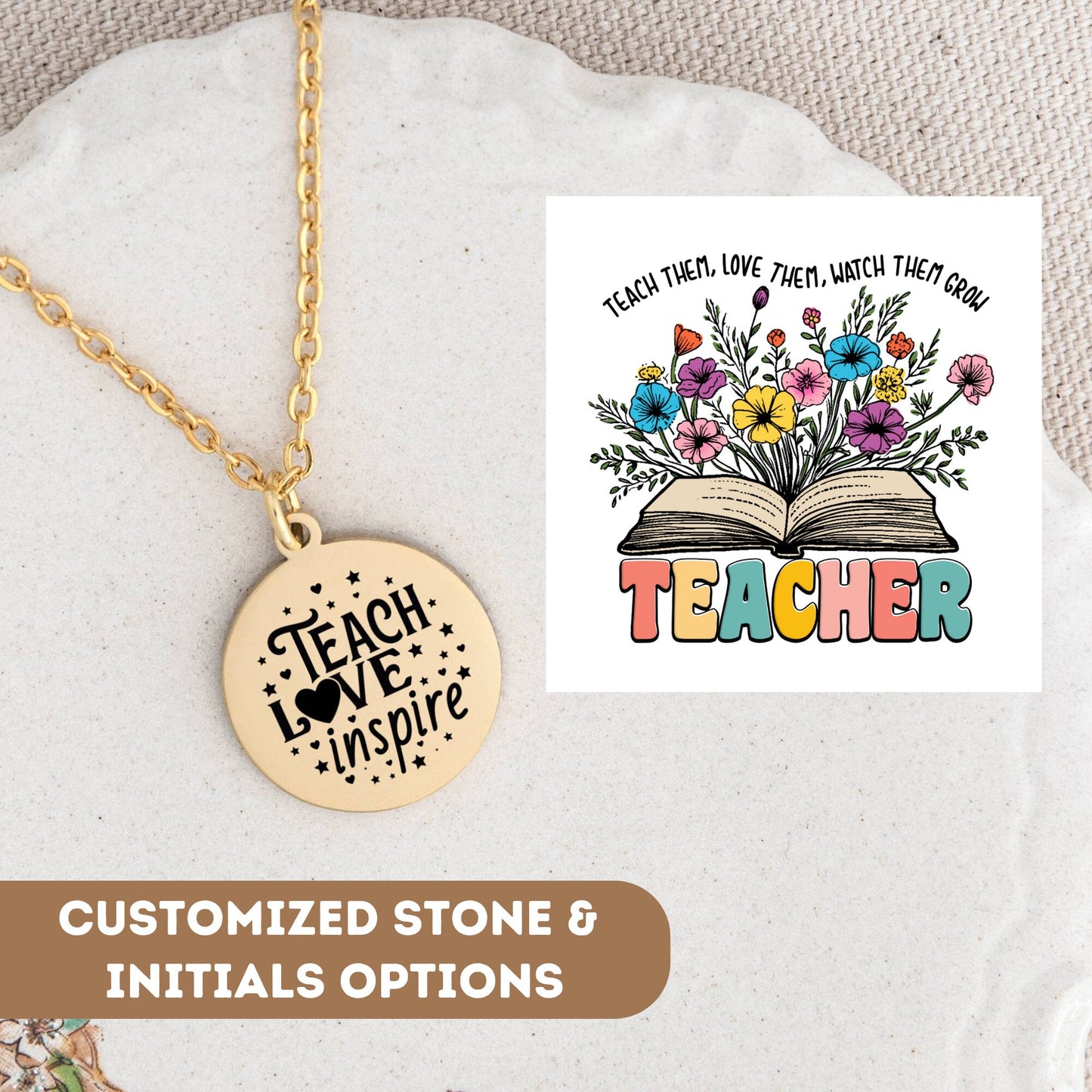 Personalized Teacher Necklace Gift, Thank You Teacher Necklace, Teacher Pendant, Teacher Appreciation Gift, Teacher Charm, Teacher Jewelry