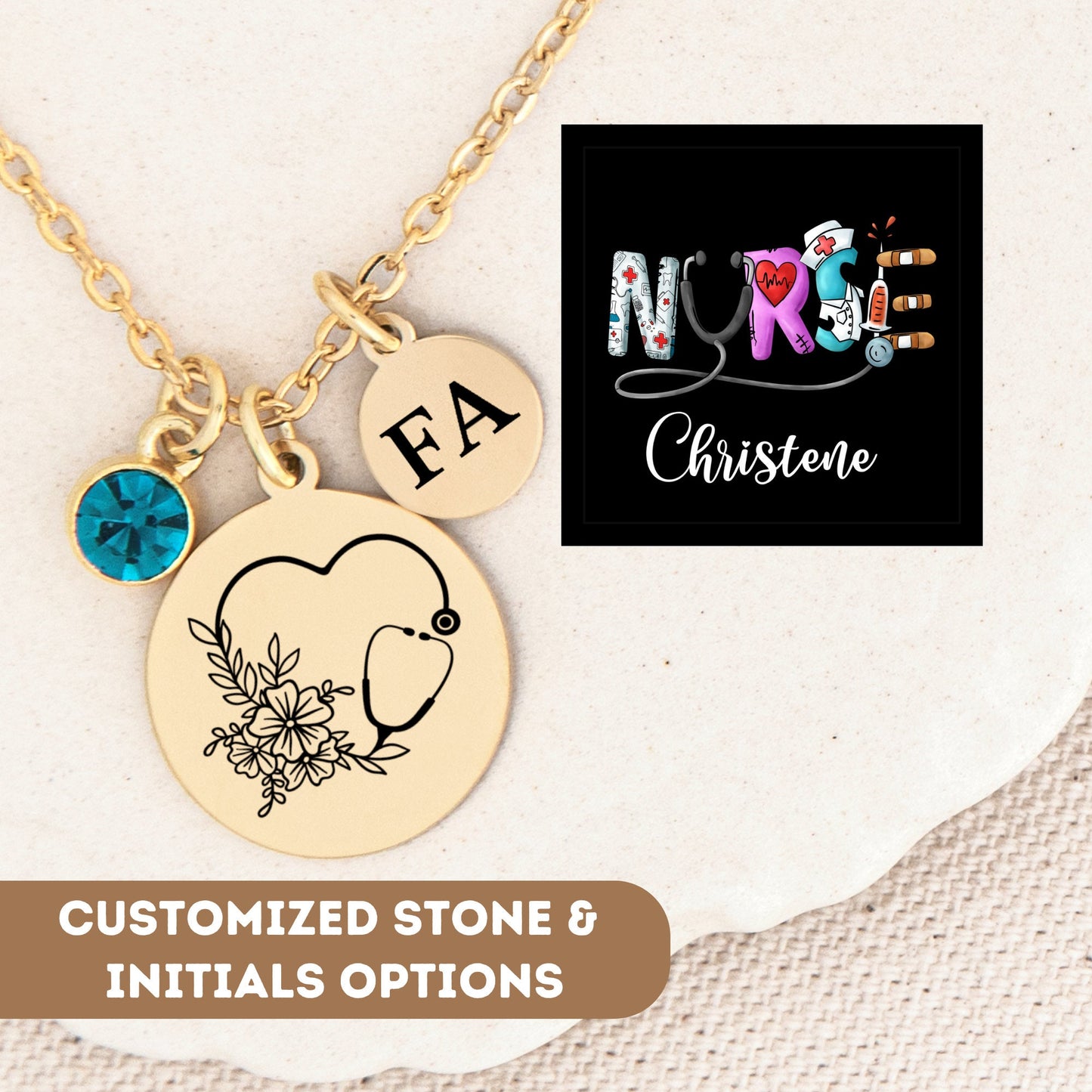 Personalized Nurse Necklace, Nurse Jewelry, Nurse Pendant, Nursing Graduation Gift, Nurse Week, Stethoscope Necklace, RN Gifts, Nurse Charm