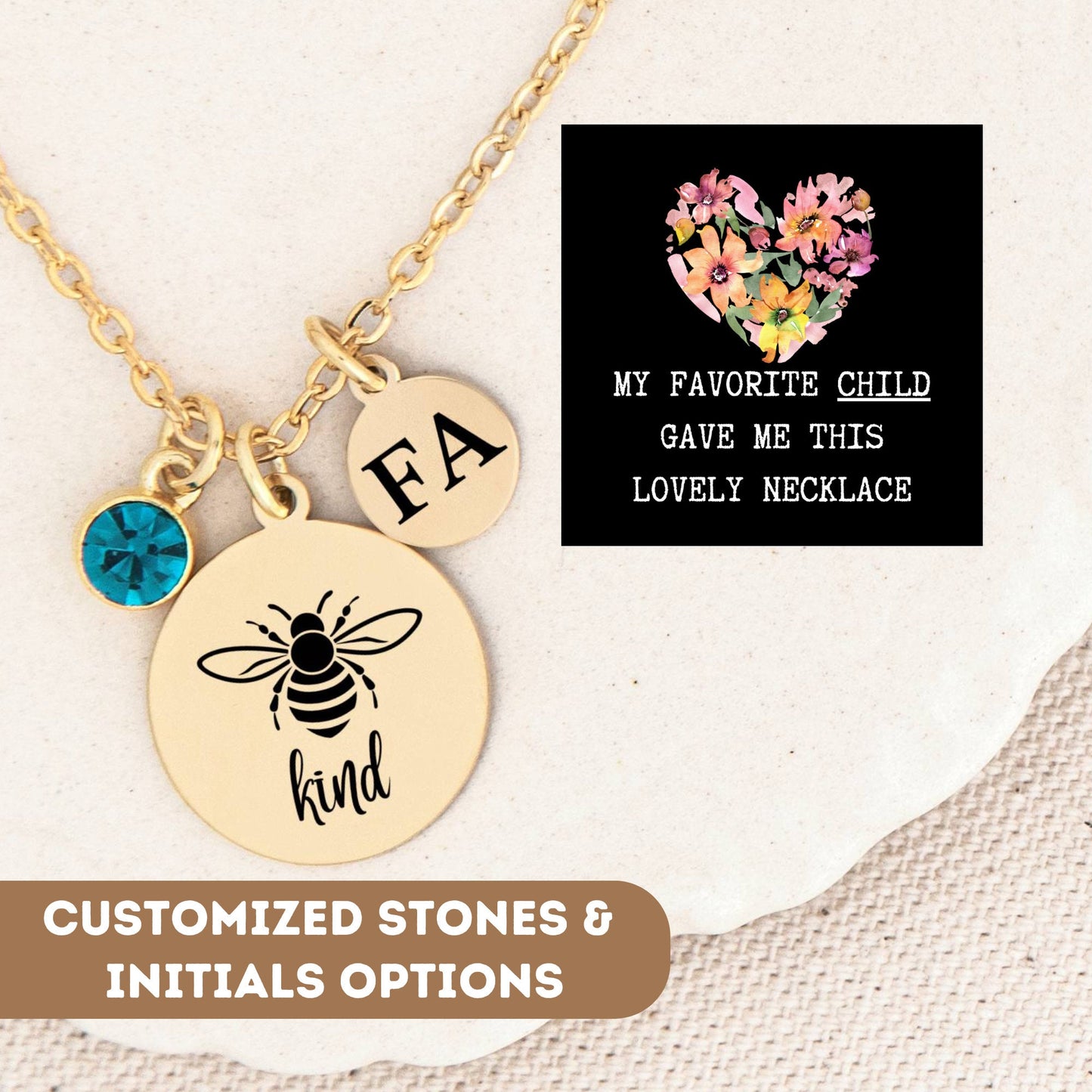 Personalized Bee Kind Necklace for Mom Gift, Funny My Favorite Child Gift, Mom jewelry, Mom gift, Mom necklace, Mom pendant, Mom Charm Gift