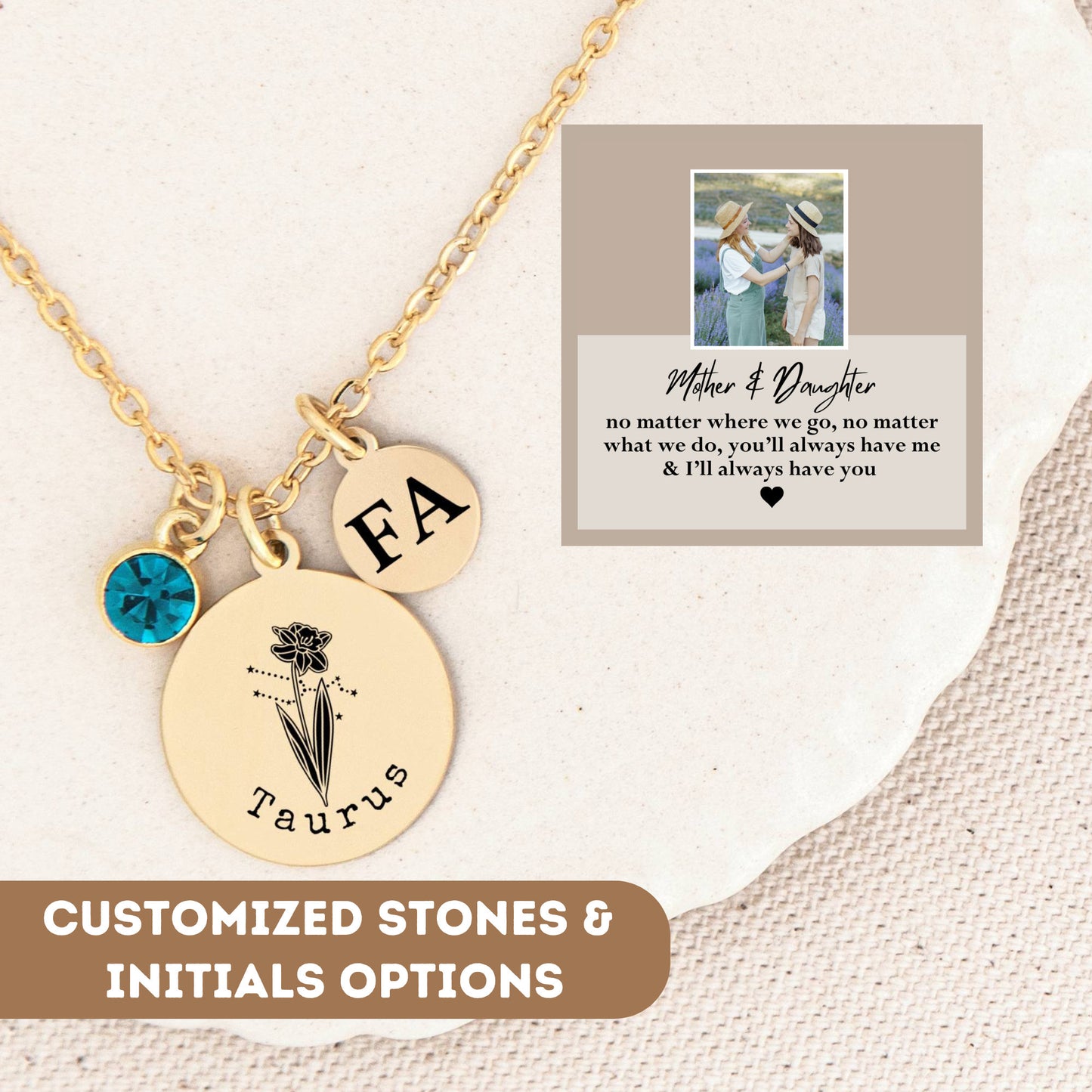 Mother and Daughter Photo Dainty Mom Necklace, Pisces Necklace, Zodiac Sign Astrology Necklace, Mother’s Day Gift Ideas, Coin Necklace