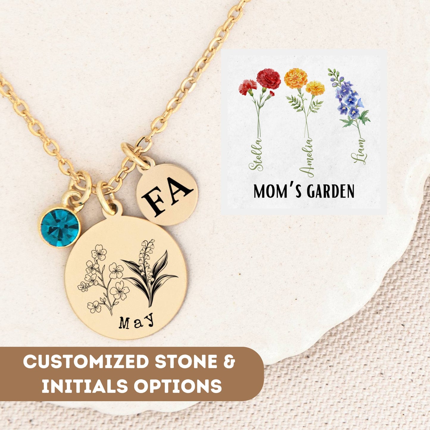 Personalized Birthflower Necklace For Mom, Moms Garden Birth Month Necklace For Grandma, Custom Birth Flower Necklace, Birth Flower Jewelry