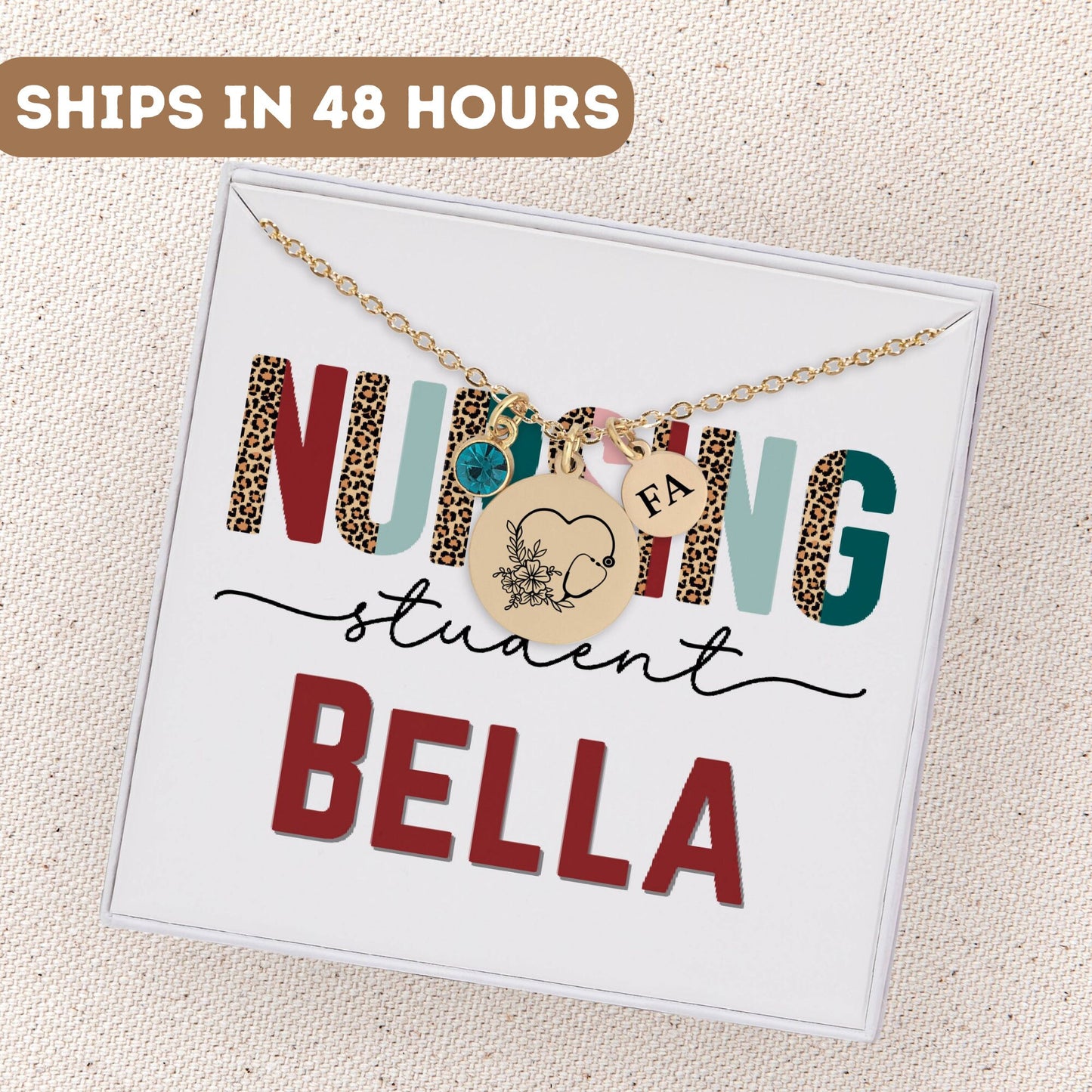 Personalized Nursing Student Necklace Gift, Future Nurse Gift, Nursing School Gift, Nursing School Charm, Nursing Student Appreciation Gift