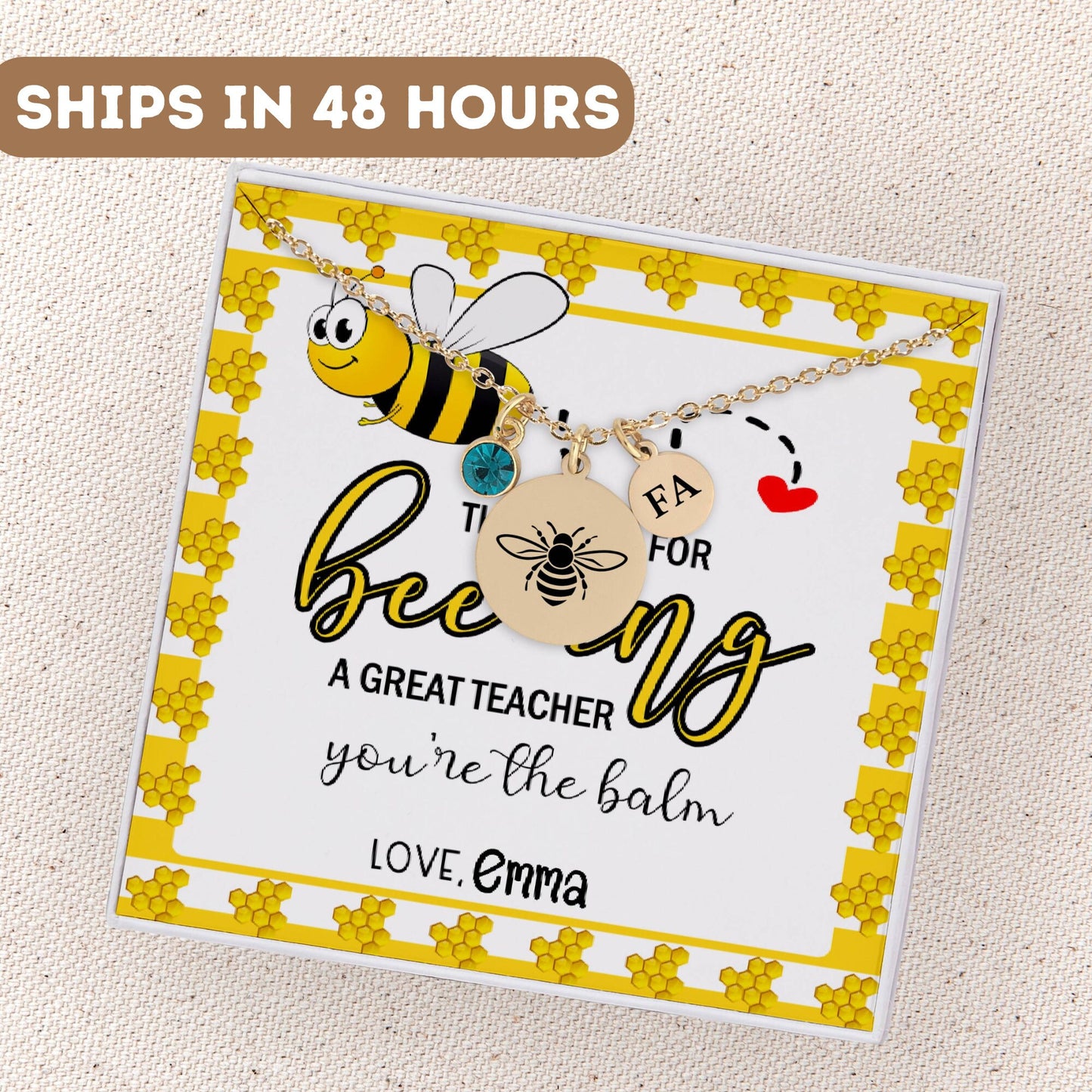 Personalized Teacher Necklace Gift, Bee Teacher Pendant, Beeing Teacher Appreciation Gift, End Of Year Teacher Charm, Teacher Retirement